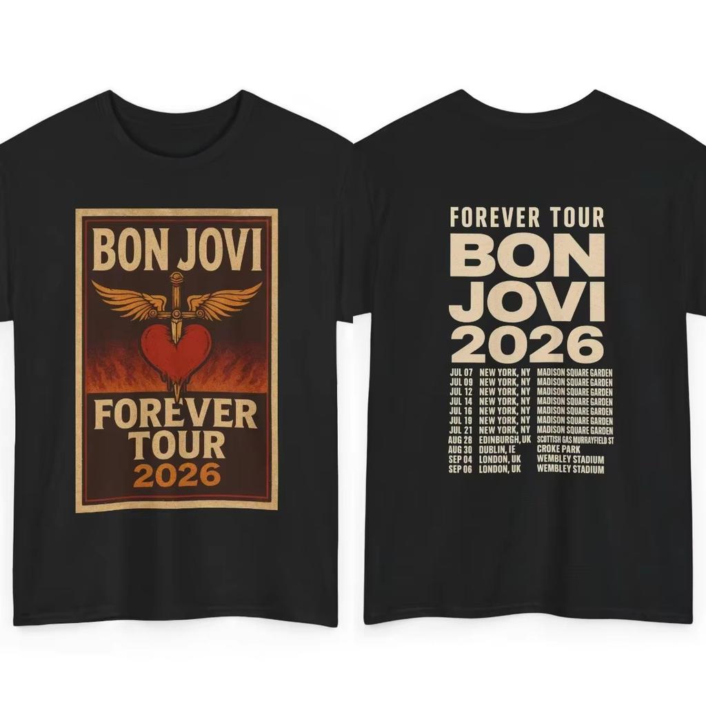 Bon Jovi Eternal Journey 2026 Cotton Unisexs and Womens Universal Shirt Summer Unisexs and Womens Y2K Rock Band Pattern TShirt