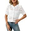 Fashion Lace Shirt Women Spring Summer Short Sleeve See Through Casual Blouse Ladies Button Sweet Tops O Neck Elegant Loose Casual Clothing