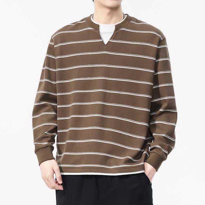 Мужской ретро-худи в американском стиле с полосками, имитация двух предметов - Цвет черный кофе, Новый с бирками L