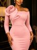 AOMEI Cold Shoulder Bodycon Midi Dress 3D Rose Long Sleeve Wedding Guest Cocktail Party Evening Dresses for Women