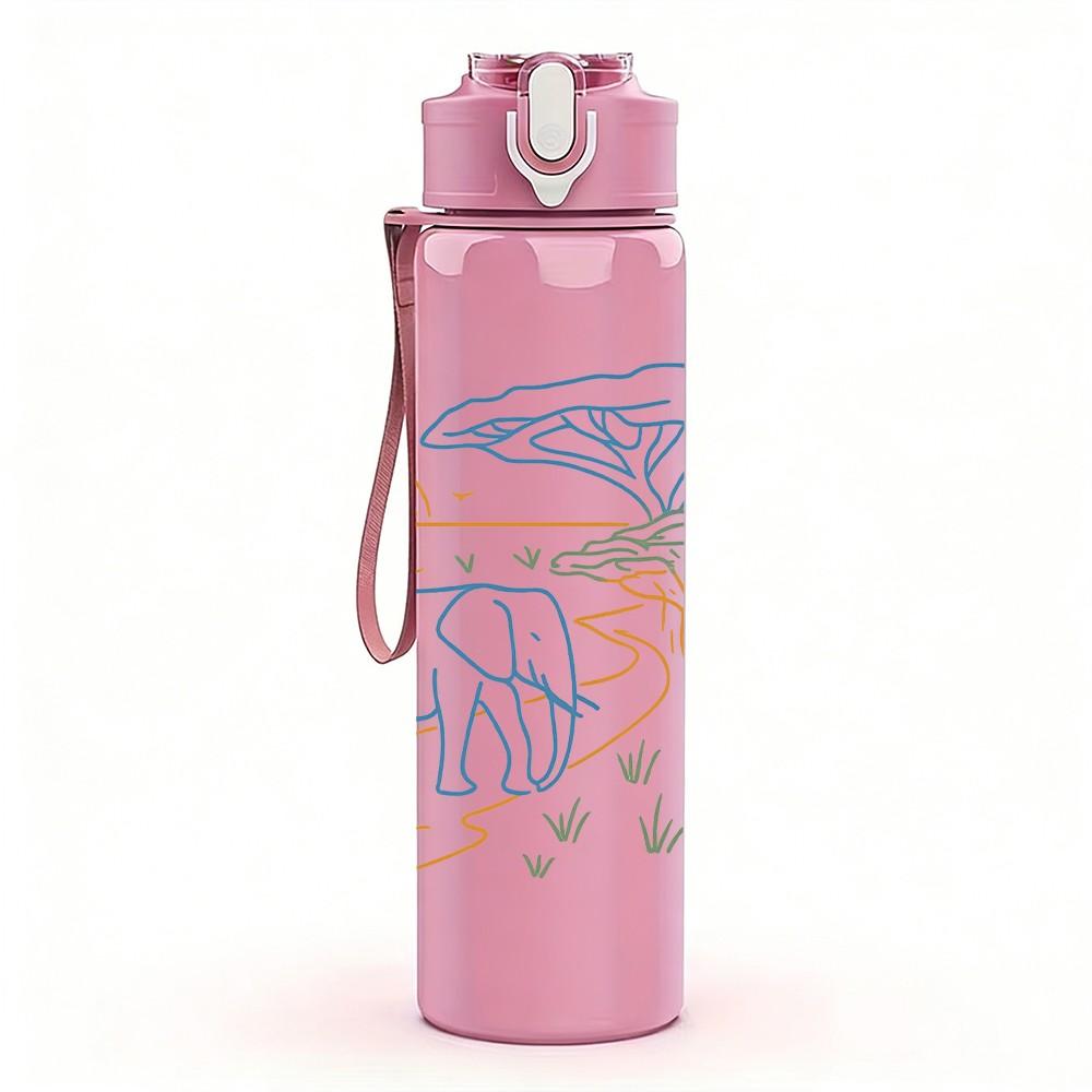 1PC Line Art Wild Animal Set 750ml Color Plastic Sports Water Bottle Leakproof Flip Straw Lid Suitable for Sports Office Home Use