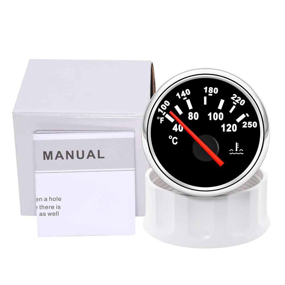 ZMFJH 2"52MM Water Temperature Gauge 40-120℃,100-250℉ Pointer Water Temp Meter Red Light for Universal Car Boat Yacht 12V24VDC