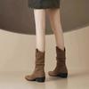 Dames Plissé Hoge Hakken Laarzen Puntige Neus Denim Enkellaarsjes voor Dames Herfst Winter Mode Retro Westerse Cowgirl Botas