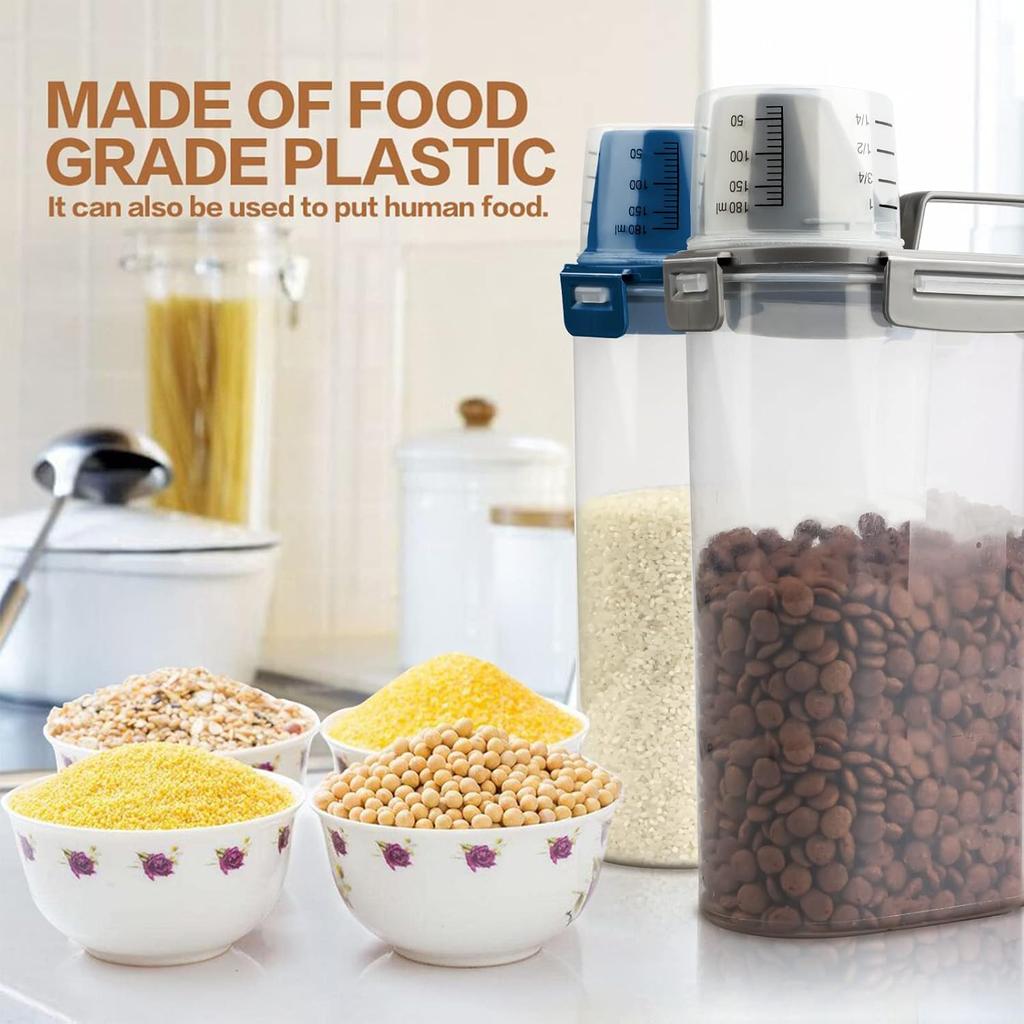 Upgraded Dog Food Storage Container Small, Cat Food Container Airtight, Pet Food Container Dispenser with Pour Spout, Measuring Cup and 4 Seal