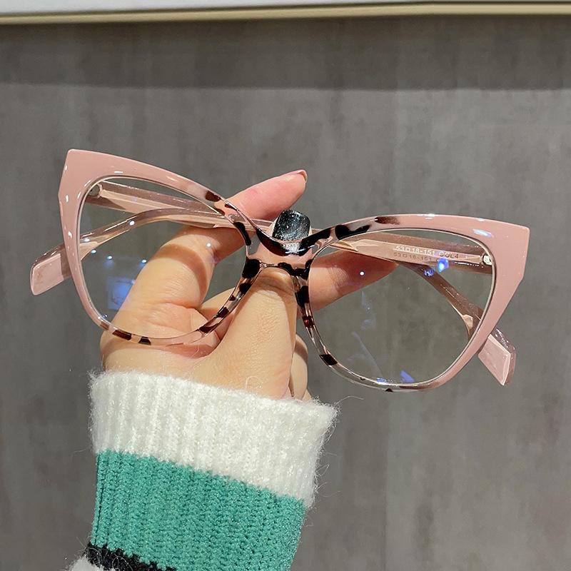 Women Cat Eye Optical Eyeglasses Blue Light Blocking Prescription Glasses Retro Fashion Contrasting Flat Light Eyewear
