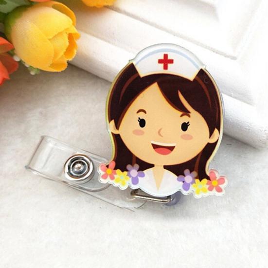 Cartoon Nurse Doctor Retractable Reel ID Badge Label Name Card Tag Clip