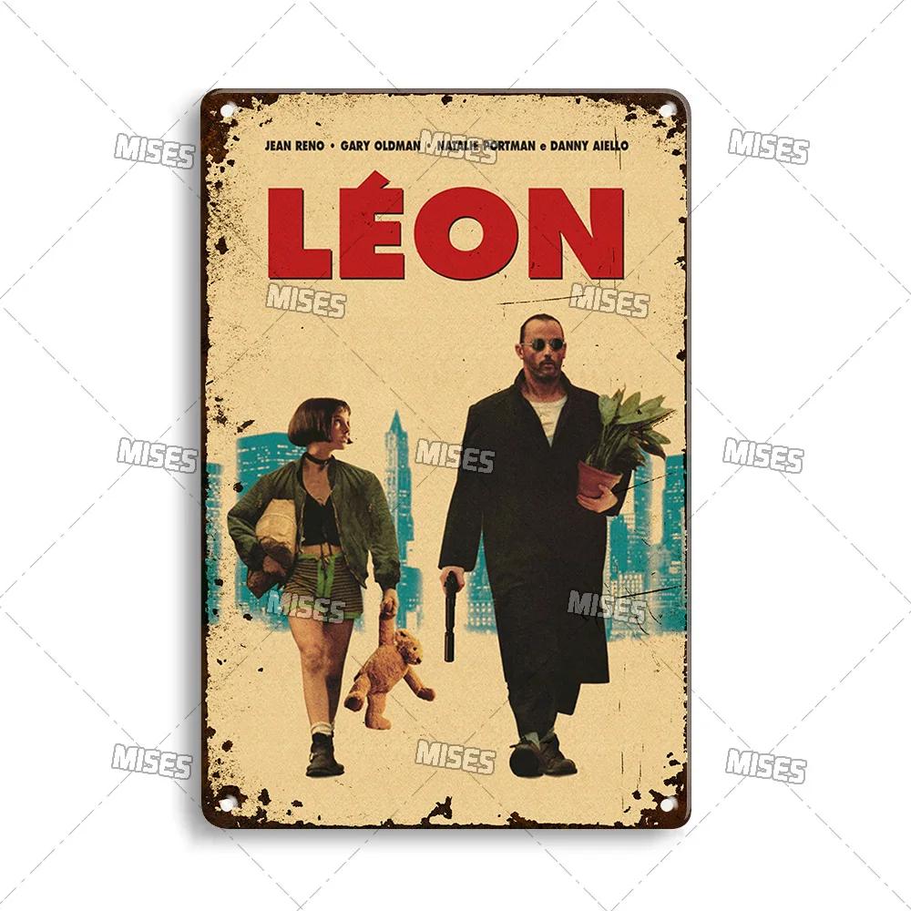 MISES Lon Klassischer Film Metallposter Killer Leon Kneipe Metallblechschild Wandplatte Haus Garten Metallschild Wand Industrielle Dekoration