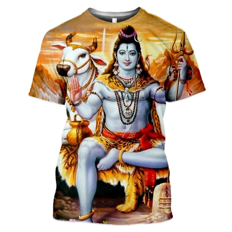 Moda Estiva Nuovi T-shirt Grafiche India Shiva Per Uomo Tendenza Casual Personalità Stampati Oversize Girocollo Manica Corta Magliette Top