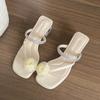 Summer New Women's Flat Sandals Floral Design Korean Sle Low Heel Thi Heel Versatile Fairy Diamond Casual Leather Sandals