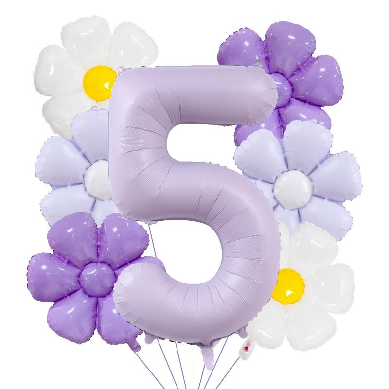 7pcs Matte Finish Daisy Balloon Number Wedding Decor Birthday Party Decoration Aluminum Foil Balloon Baby Shower Decorations