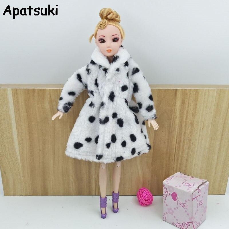 Kids Toy Doll Accessories Winter Warm Wear Pink Fur Coat Mini Clothes Dress For Barbie Dolls Fur Doll Clothing With Waist Belt