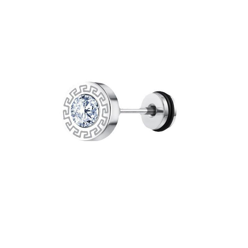 Korean Style Men's Titanium Steel Stud Earring with Great Wall Zircon Pattern - Trendy and Versatile Streetwear Jewelry