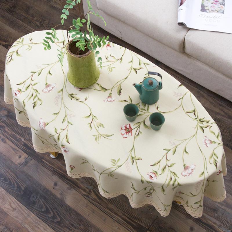 Oval Tea Table American Fresh Small Broken Flower Tablecloth Cotton Linen New Year's Tablecloth Coffee Table for Living Room
