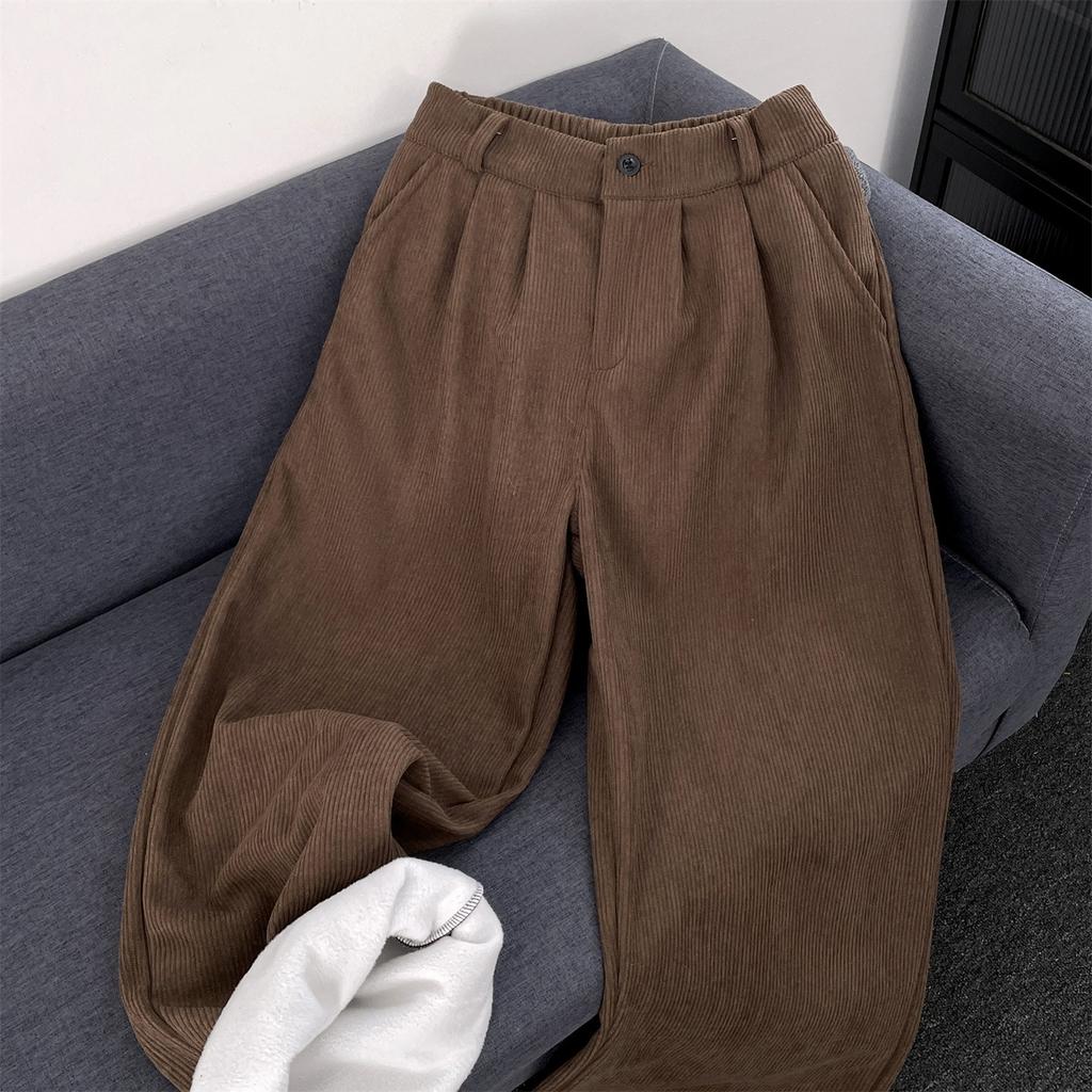 Fleece Thickened Corduroy Pendant Straight Trousers Men's Autumn and Spring Wide Legs Loose Casual Mopping Retro Trousers