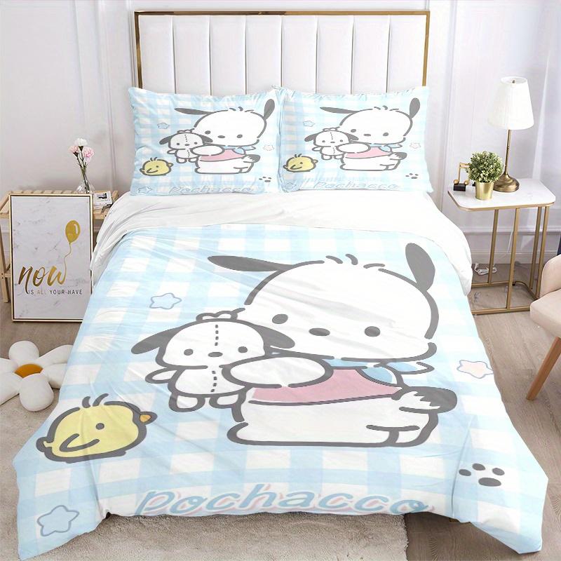 3pcs Blue Cute Pochacco Three-Piece Patterned Quilt Cover Set - Soft and Cozy Bedroom, Guest Room and Dorm Decorative Bedding 3-Piece Set 1 Quilt