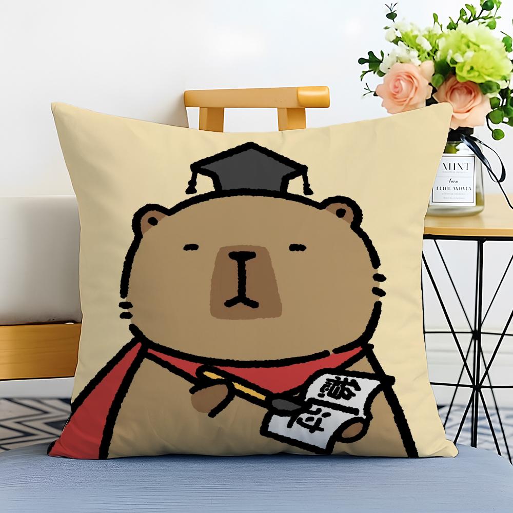 Capybara Cartoon Cute Cushion Cover Washable Linen comfort Soft for Sofa Bed Cozy Home Room Decor