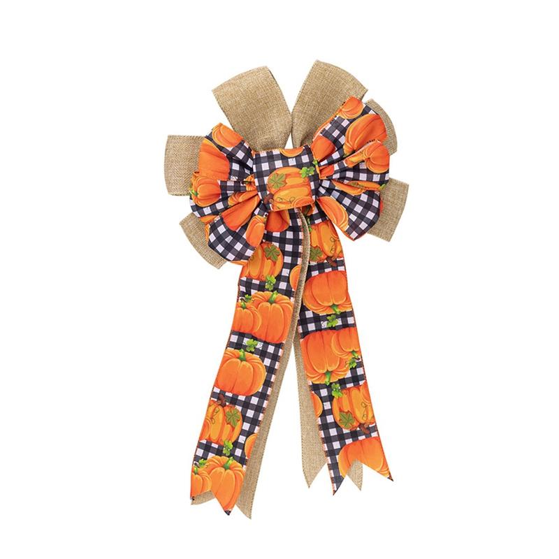 

Осенний венок на День благодарения, бант, бант из ткани «Буффало», бант из мешковины для осенней вечеринки, украшения на верхушку дерева, входная дверь, декор на День благодарения