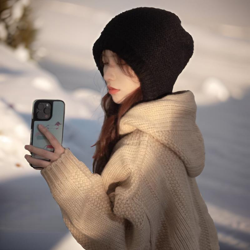 Korean Style Fashion Bag Head Hat for Women In Winter New Style Tied Warm Knitted Hat High End Cold Proof Versatile Ear Protection Hat Trendy