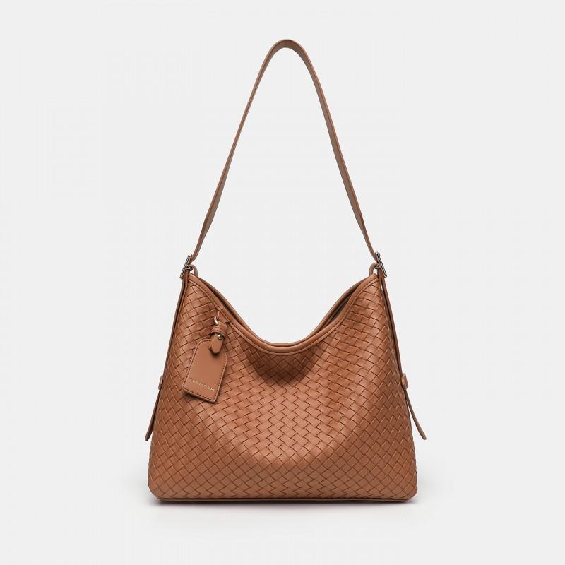 

Leather Woven Tote Bag Women s 2026 Commuting Shoulder Fashionable All-matching Cross-body коричневий