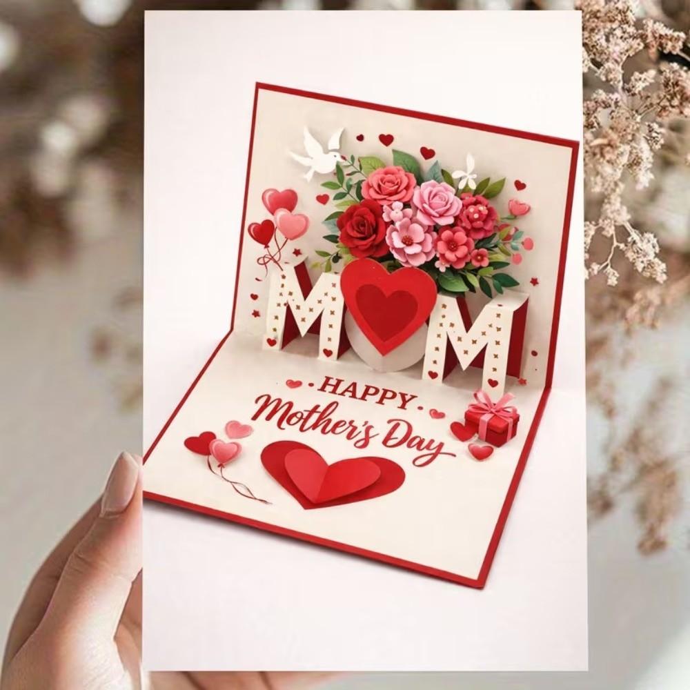 Rose Heart Patterns Mother's Day Greeting Card Imitation 3D Invitation Card  Happy Mother's Day