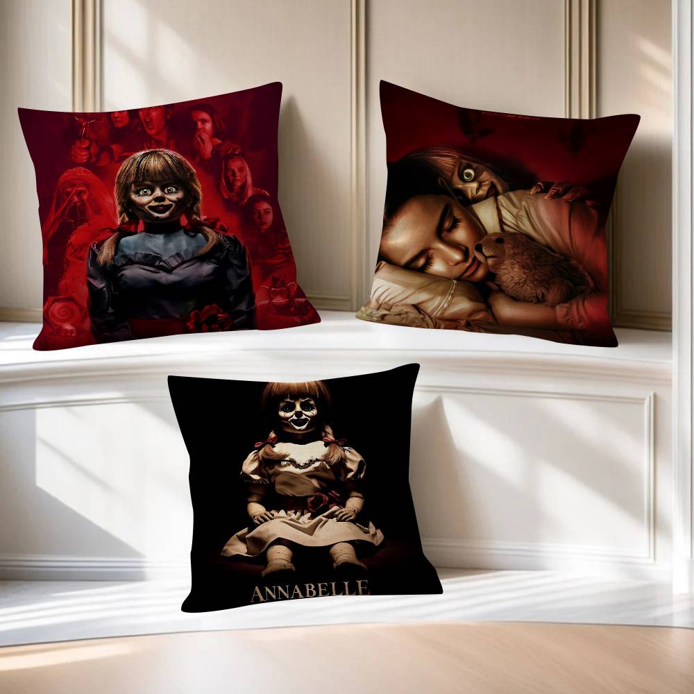 Popular AAnnabelle Horror Movie Pillow Covers Cartoon Sofa Decorative Home Doublesided Printing Short Plush Cute Cushion Cover