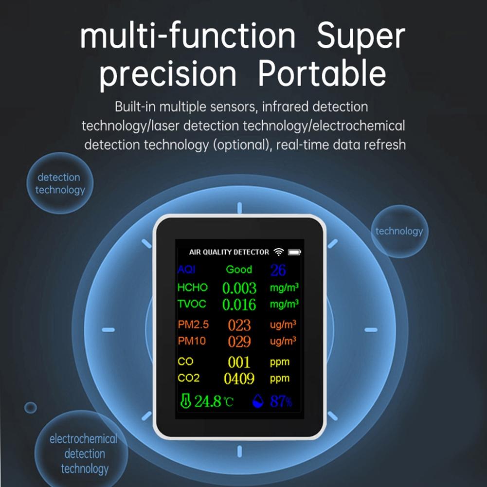 WIFI Luftkvalitetsmätare 10 in1 PM2.5 PM10 HCHO AQI Temperaturfuktighetsmätare