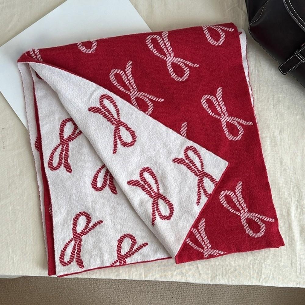Korean Style Imitation Wool Scarf Two-sided Winter Shawl Fashion Bow Scarf  Gift