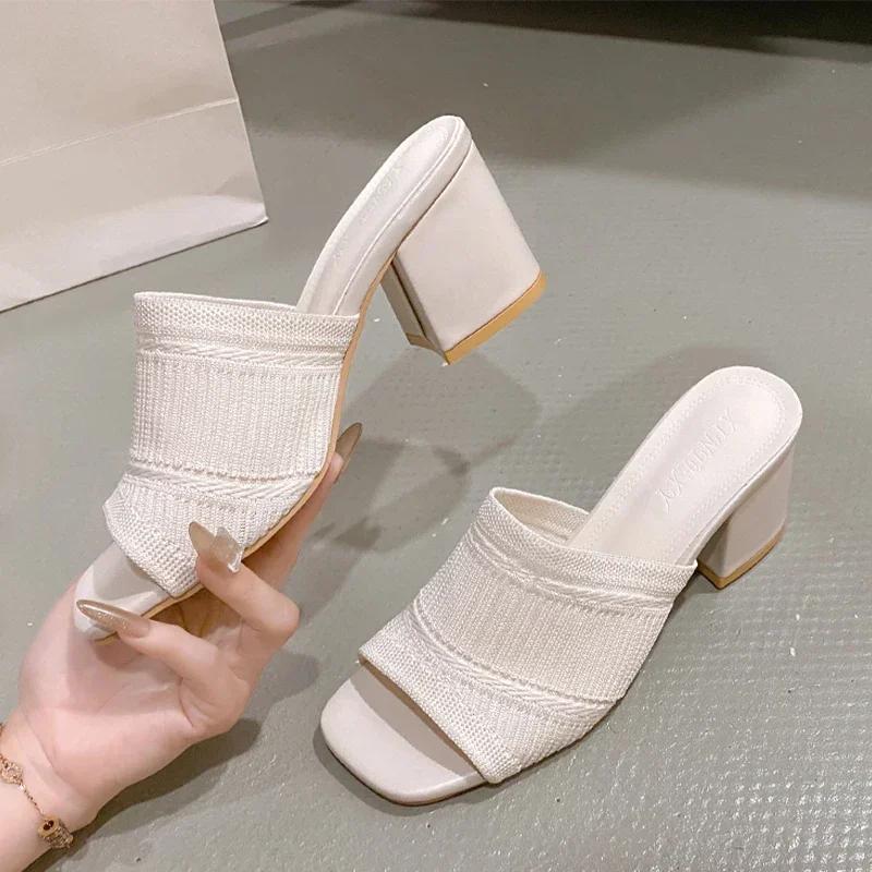 

Туфли на высоком каблуке, тапочки, женская вязаная массивная обувь, летнее платье, женские сандалии, новые пляжные шлепанцы, туфли-лодочки, шлепанцы для ходьбы 42