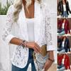 Plus Size Women's Big Flower Pattern Open-top Jacket Elegant Solid Color Lace Summer Spring Jacket Long Sleeves