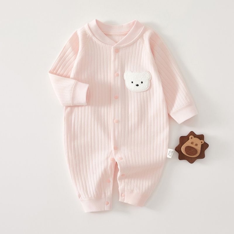 

Soft Comfortable Plaid ~ Pure Cotton Spring & Fall Long Sleeves Boneless Cartoon Super Cute Lovely Delicate Feel Close-Fitted and Comfortable Plaid Spring & Fall jumpsuit powder Embroidered bear 73