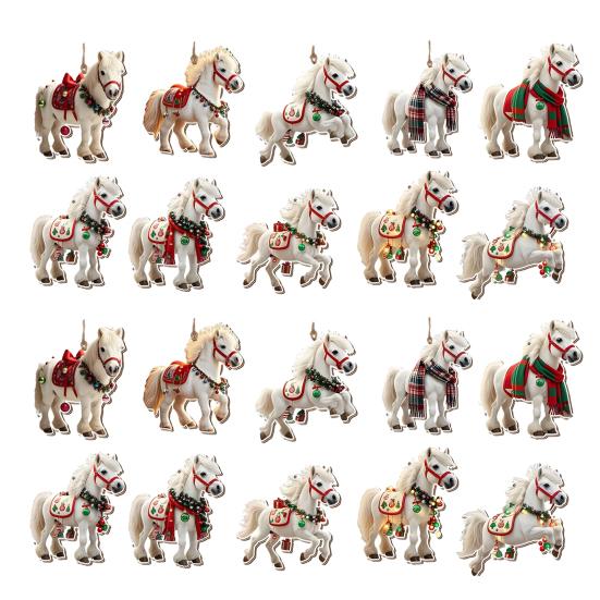 Christmas Horse Ornaments 2D Acrylic Vintage Horse Christmas Tree Hanging Decoration Western Theme Animal Ornaments for Xmas Tree Home Decor