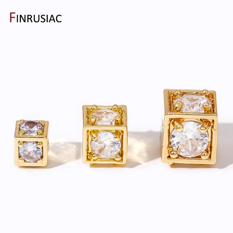 18K Gold Plated Inlaid Zircon Square Spacer Beads, Brass Metal Beads Separator For DIY Beading Jewelry Making Supplies