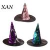 Glittering Party Costume Prop Reversible Sequin Witch Hat, Sparkly Glitter Large Wizard Halloween Hat for Cosplay, Masquerade Cosplay Headwear