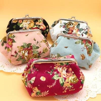 Damen-Mini-Clutch, Blumen-Geldbörse, Haspe, Segeltuch-Geldbörse, niedlicher Münzhalter, Tasche
