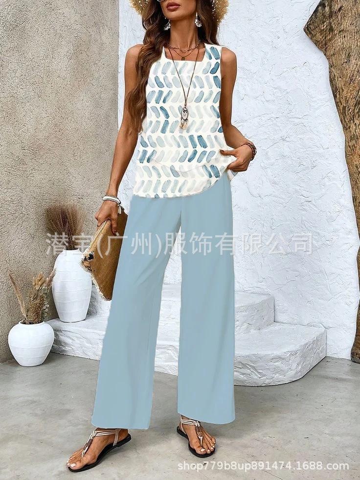 New European and American women's clothing spot explosion sleeveless casual double-layer vest plus pants set two-piece set