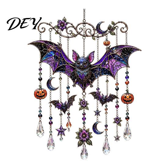 Metal Sound Pipes for Patio Halloween Acrylic Wind Chime Pendant, Crystal Suncatcher Hanging Ornaments, Decorative Handcrafted Spooky Home Accents