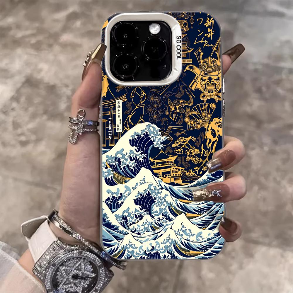 

Винтажный чехол для телефона с рисунком волн самурая IMD для iPhone 17 Air 16 E 15 14 13 12 11 Pro Max 8 Plus X Ударопрочный Тонкий Защитный Чехол iPhone 11