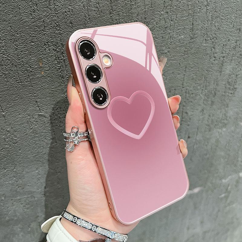 Pink plain circle heart-shaped pattern glass phone case for Samsung Galaxy S26 S25 S24 S23 S22 S20 fe/plus/ultra anti drop