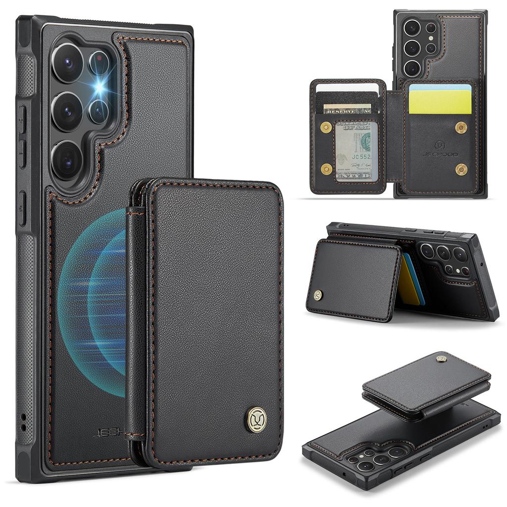 JEEHOOD J05 For Samsung Galaxy S23 Ultra Case Leather Mobile Cover with Detachable Magnetic Card Bag