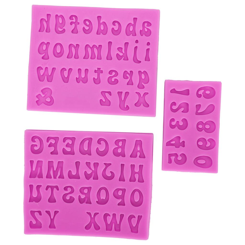 3Pcs Alphanumeric Silicone Mold Making Uppercase Lowercase for DIY Cake Clay Chocolate Pink