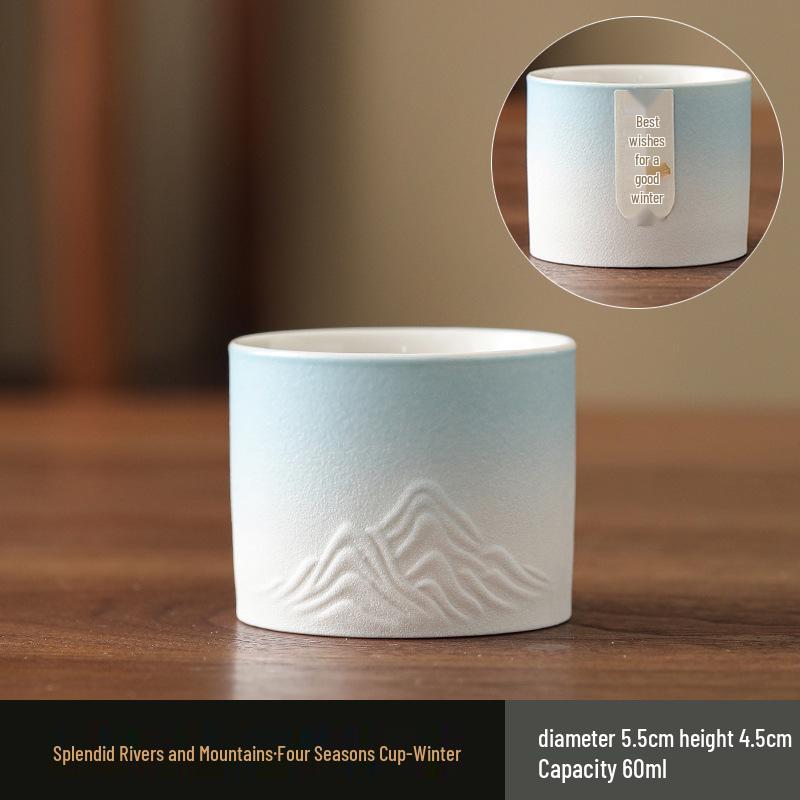 Brocade Rivers & Mountains Ceramic Tea Cup Set: Chinese Cultural Masterpieces for Tea Tasting, Gift Box Included