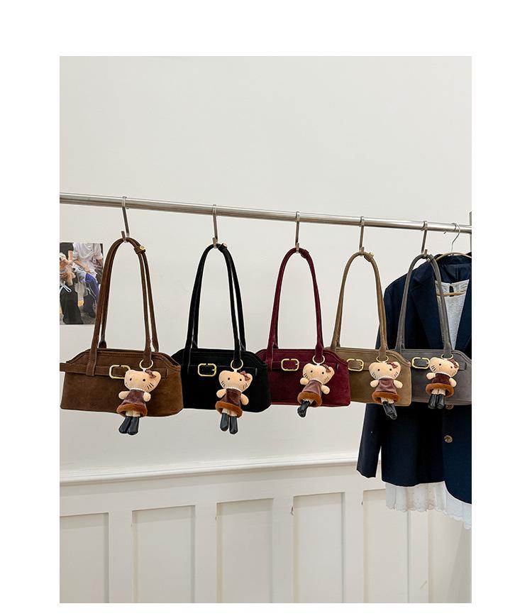 Women's Luxury Suede Shoulder Bag - Retro Matte Design, French-Inspired Baguette for Autumn/Winter