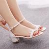 Crystal Queen Wedding Shoes White Lace Female Pumps Summer Women Sandals Bride Elegant Ankle Buckle High Heels