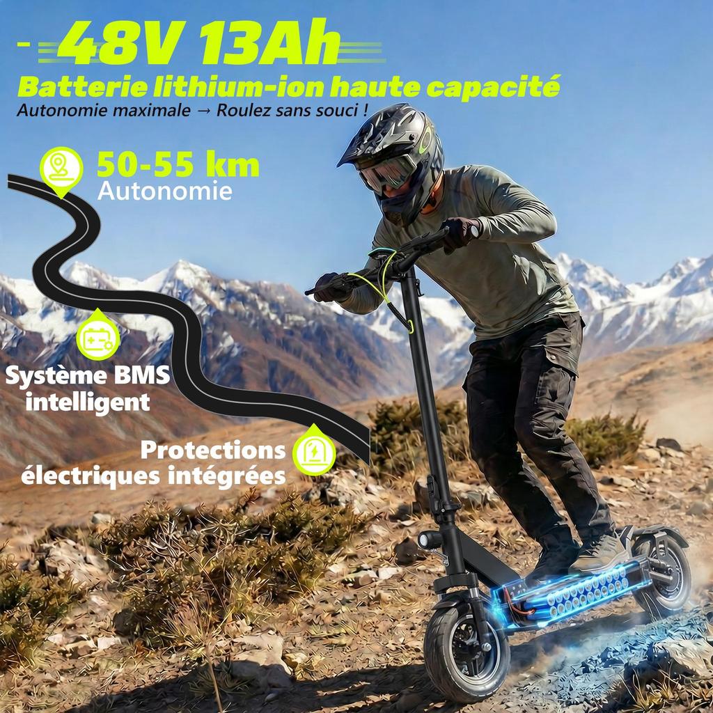 Yetişkin Elektrikli Scooter, 50-55 km Menzil, 800W Maksimum Motor, Katlanabilir, Güçlü, Çift Süspansiyon, Araziye Uygun, Ultra Hafif, TODIMART D6 Uygulaması ile