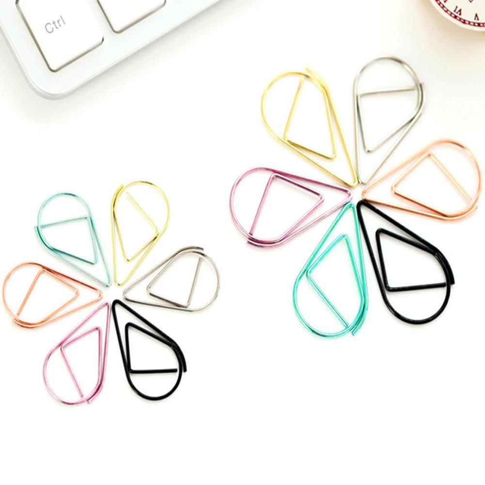 100 stykker metallmateriale dråpeform papirklips Gull Sølvfarge Kawaii Cute Bookmark Clip Skrivesaker Kontor Skolerekvisita