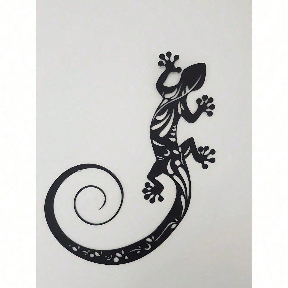 Hand-Forged Metal Gecko Wall Art, Geometric Lizard Sculpture for Boho Decor