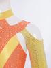 Girls Acrobatics Dance Top Rhinestone Decorated Color Block Design Long Sleeve Cutout Performance Wear