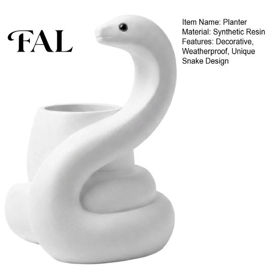 Stain-resistant Resin Flower Pot White Snake Planter, Decorative Plant Pot, Modern Design Waterproof Planter for Indoor Container Succulents