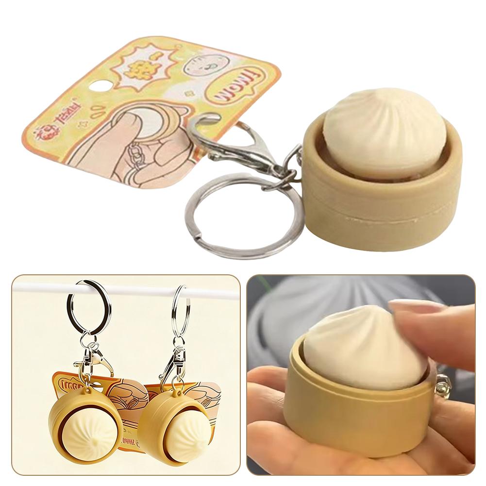 Steamed Bun Clicker Keychain Stress Relief Fidgets Toy Cute Key Rings For Phone Bag Decoration