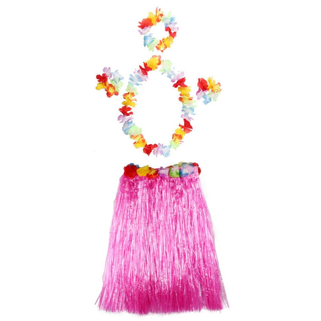 Kids Hawaiian Grass Lei Skirt Flower Wristband Garland Fancy-Costume Suit New